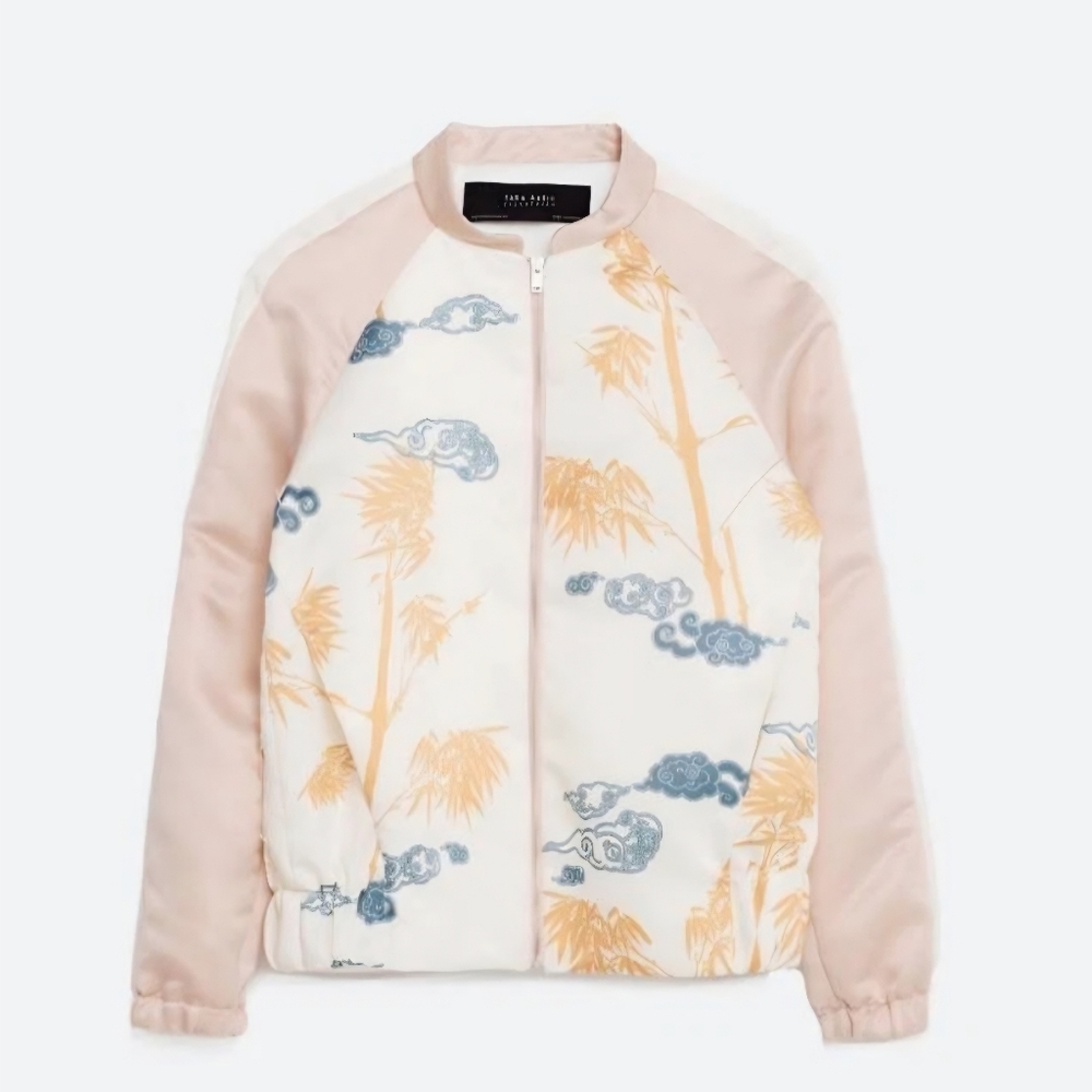 Zara “The Basic Collection” M Satin Tiger Bomber Jacket